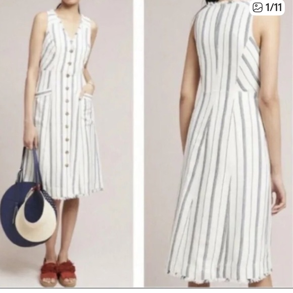 Anthropologie Dresses & Skirts - Anthropologie Maeve Leslie Striped Button-Front Midi Dress in White and Black